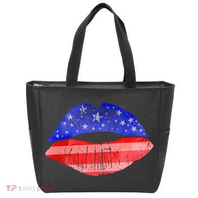 USA American Flag Lipstick Print Tote Bag