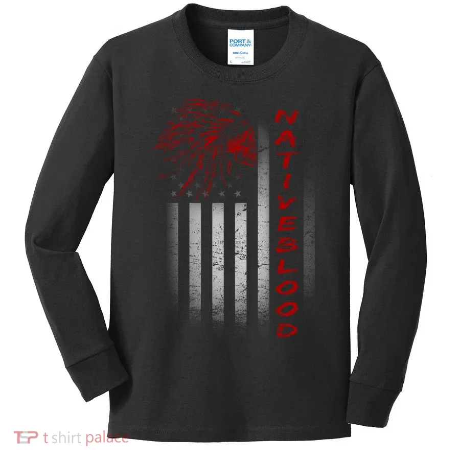 USA American Flag Native Blood Kids Long Sleeve Shirt