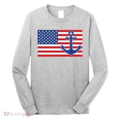 USA American Nautical Anchor Flag Long Sleeve Shirt