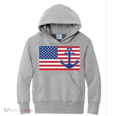USA American Nautical Anchor Flag Kids Hoodie