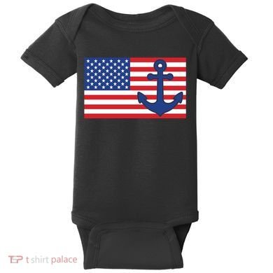 USA American Nautical Anchor Flag Baby Bodysuit