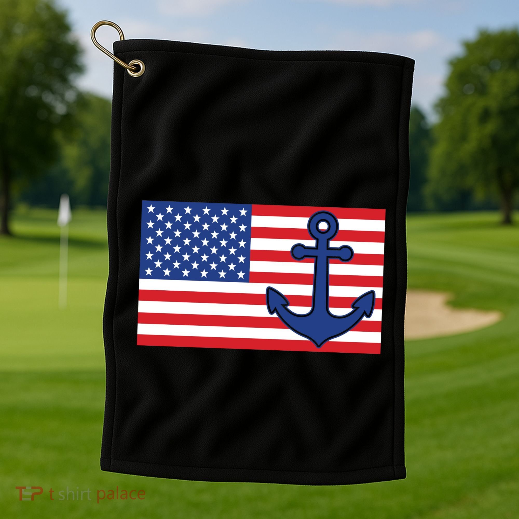 USA American Nautical Anchor Flag Golf Towel