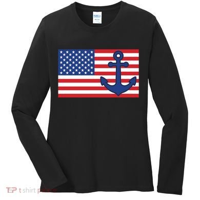 USA American Nautical Anchor Flag Women's Long Sleeve Shirt
