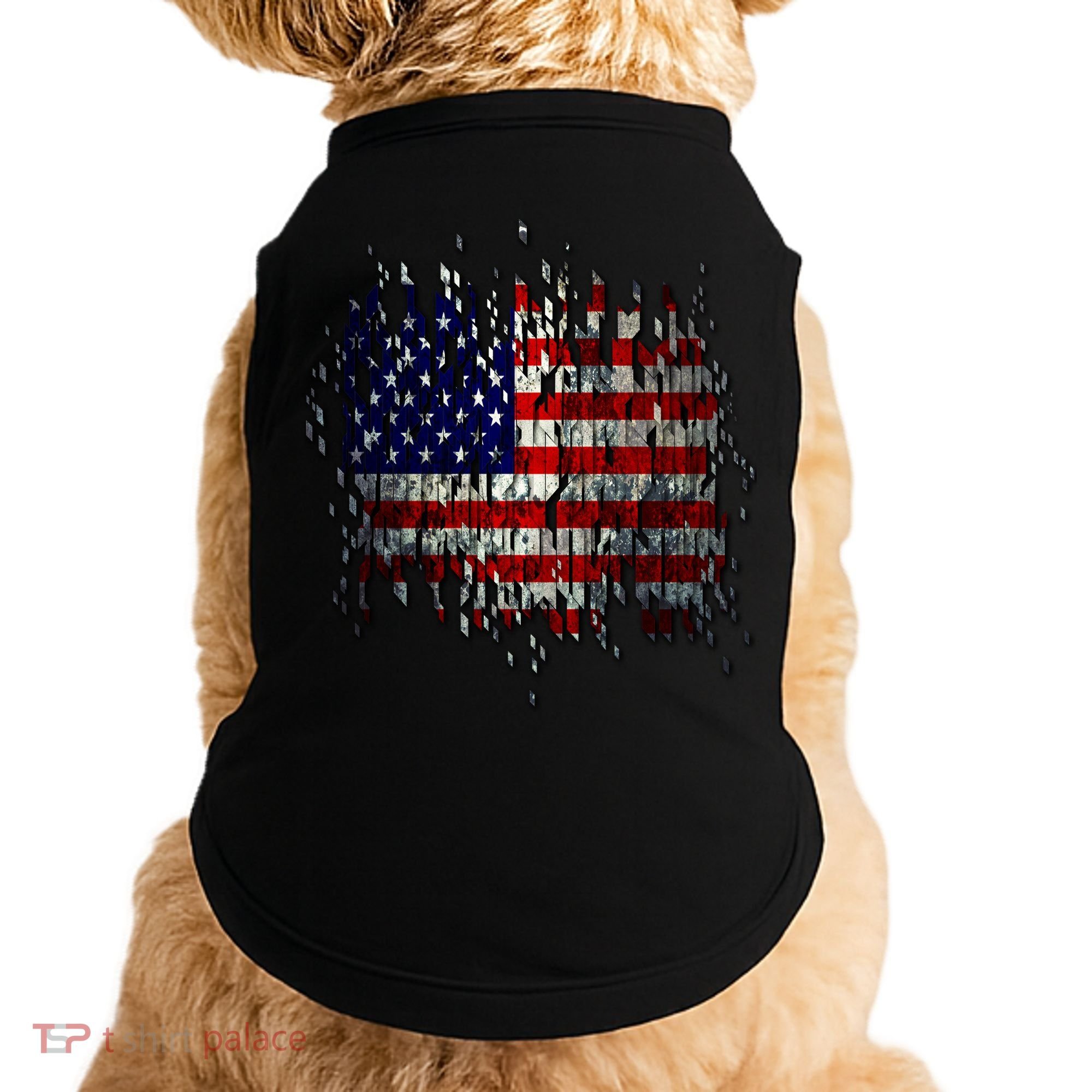 USA American Ripped Torn Flag Doggie Tank