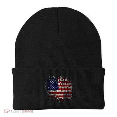 USA American Ripped Torn Flag Beanie
