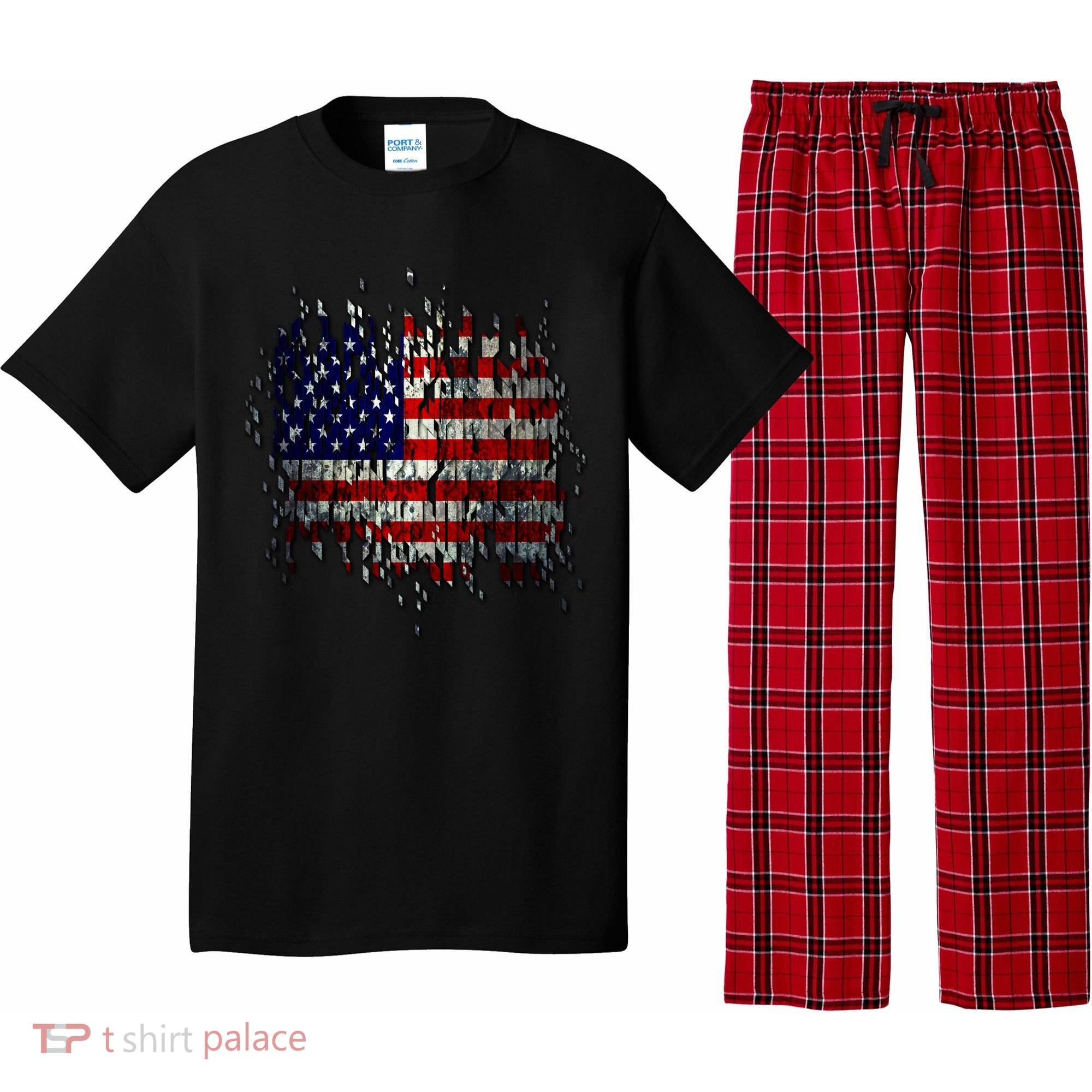 USA American Ripped Torn Flag Pajama Set