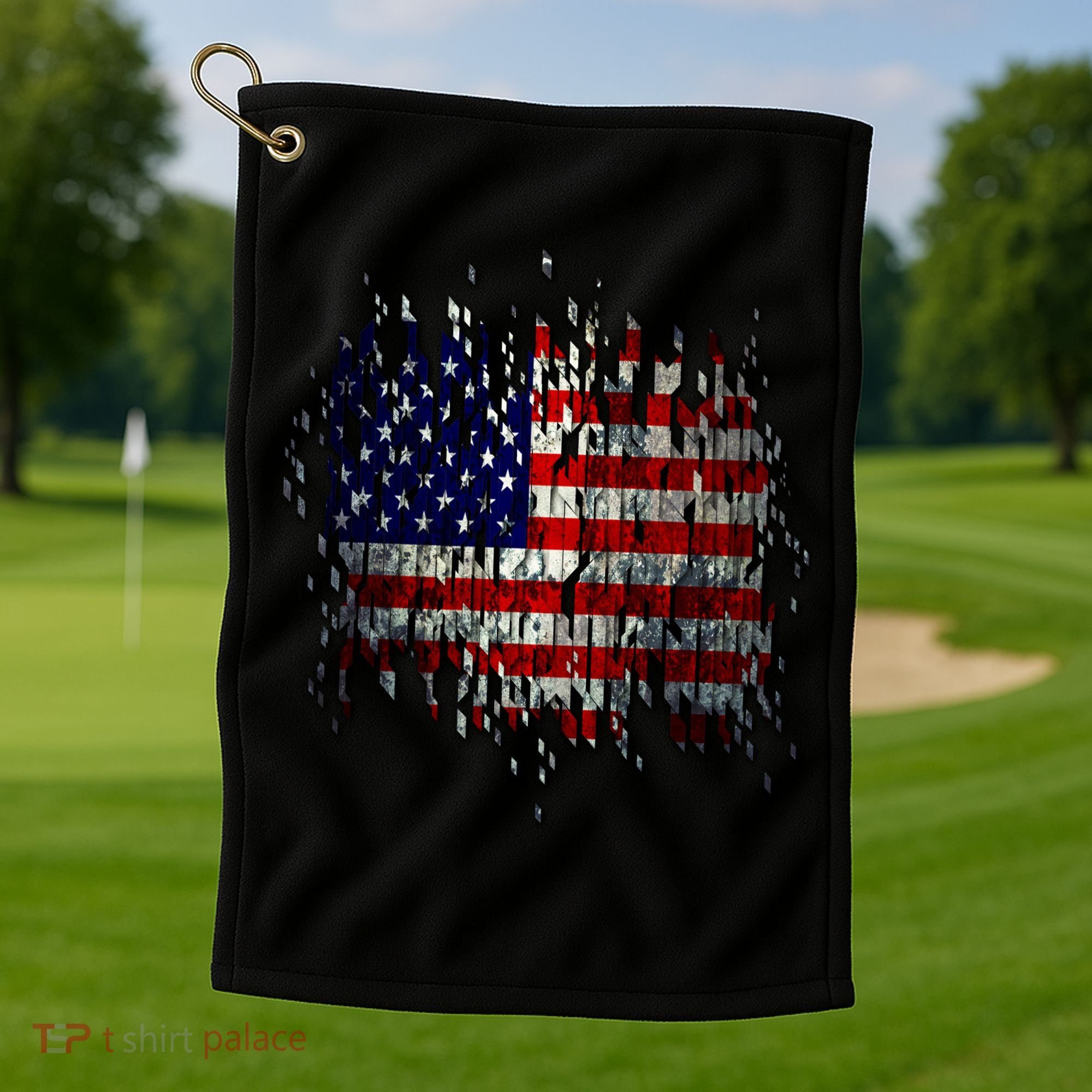USA American Ripped Torn Flag Golf Towel