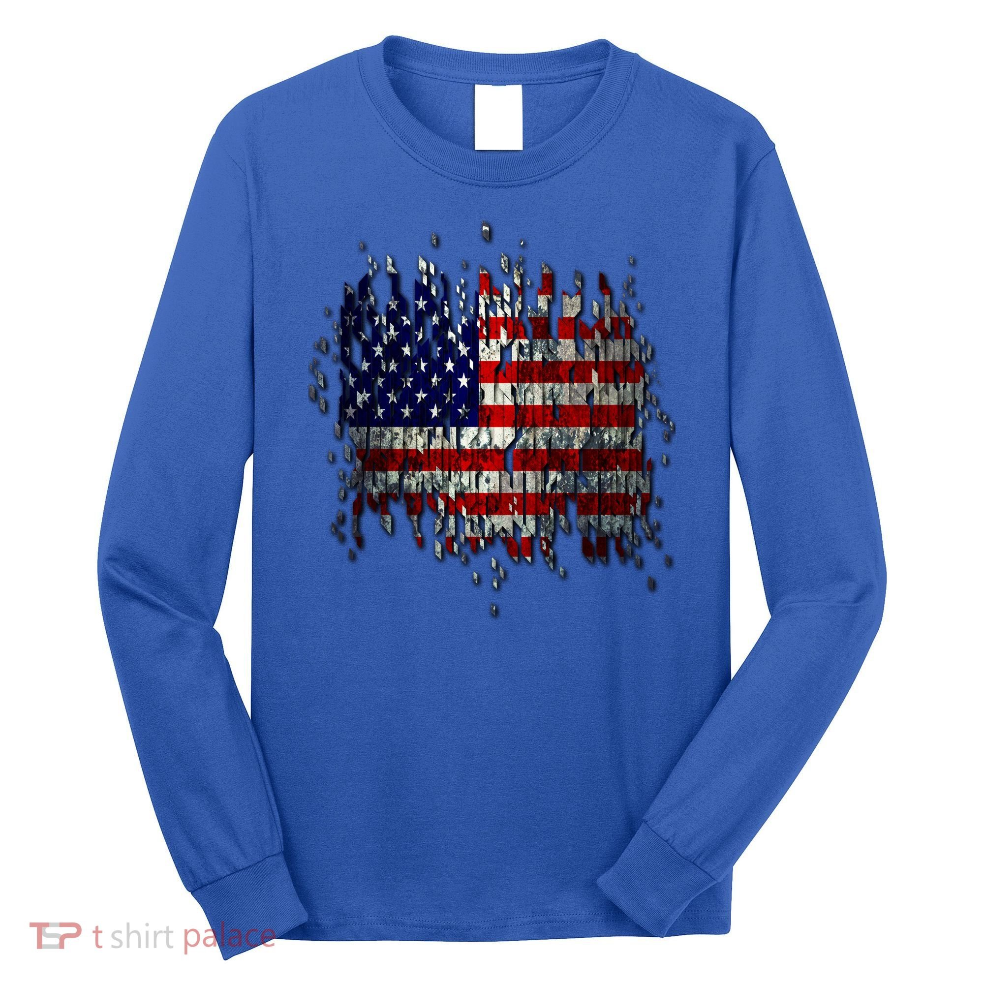 USA American Ripped Torn Flag Long Sleeve Shirt