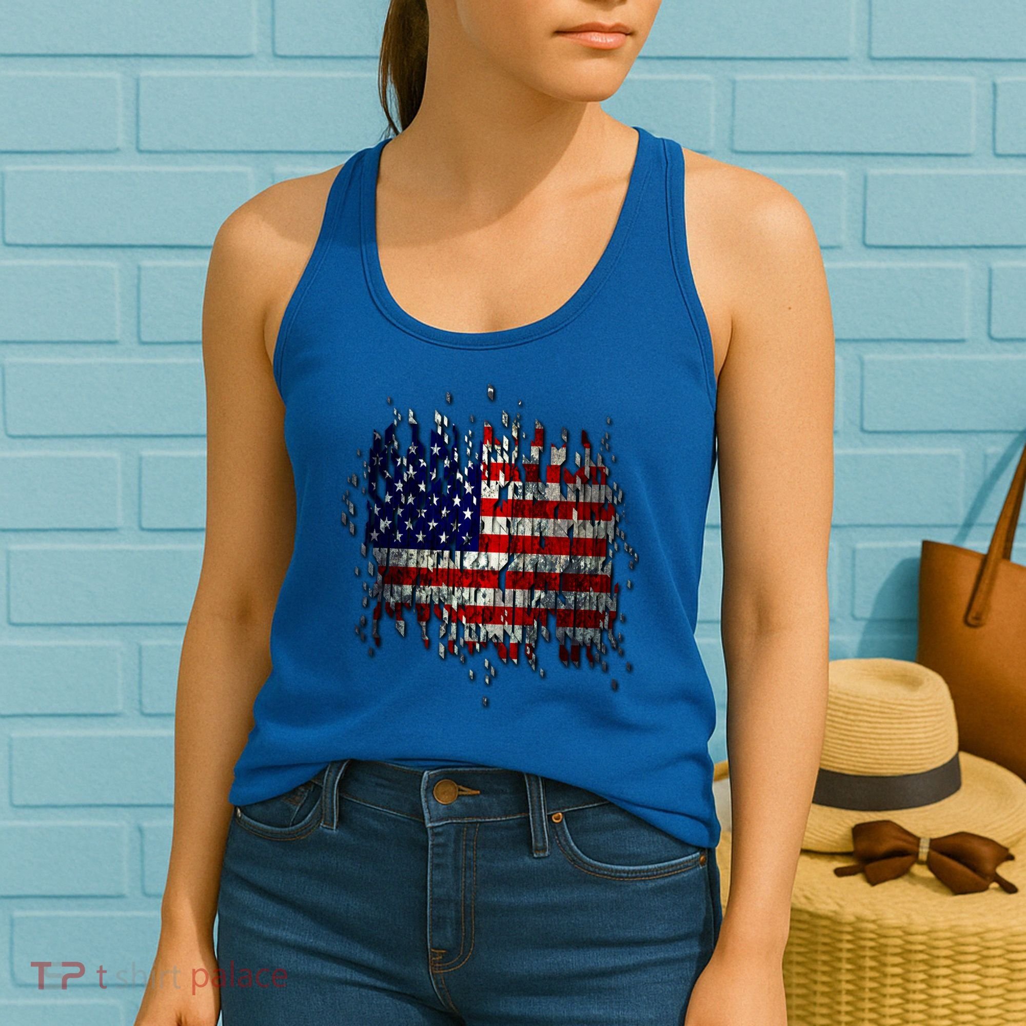 USA American Ripped Torn Flag Women's Tank Top