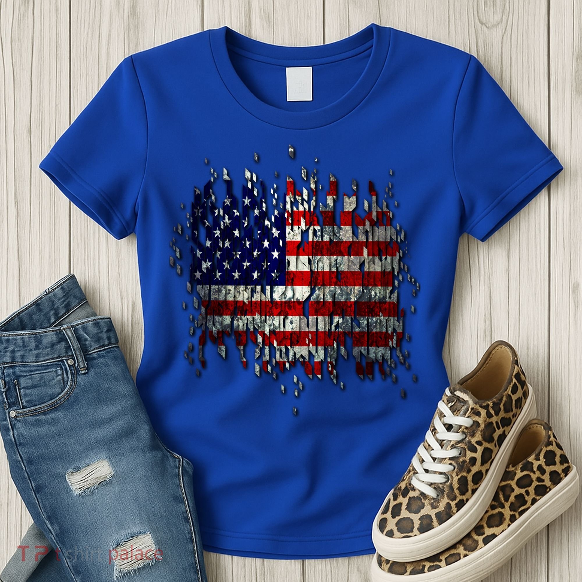 USA American Ripped Torn Flag Women's T-Shirt