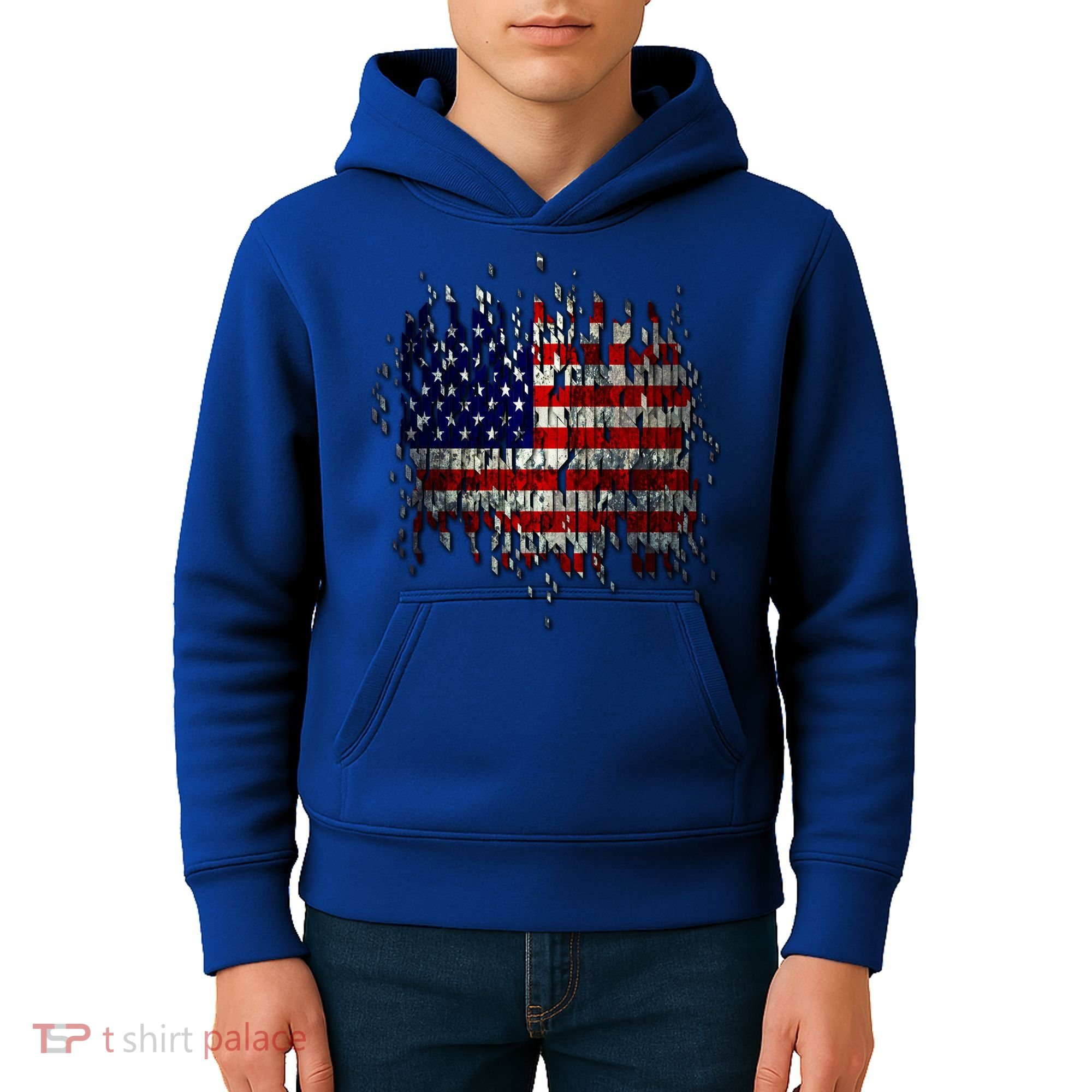 USA American Ripped Torn Flag Kids Hoodie