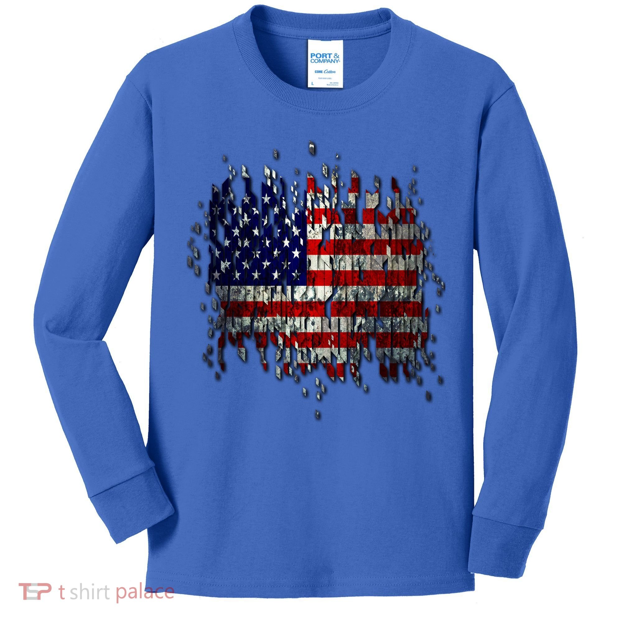 USA American Ripped Torn Flag Kids Long Sleeve Shirt