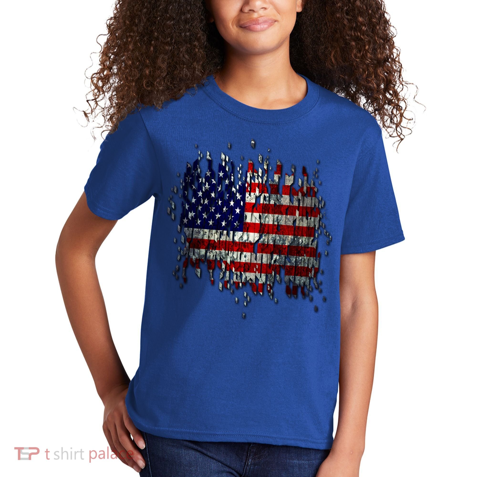 USA American Ripped Torn Flag Kids T-Shirt