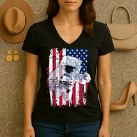 USA Astronaut American Space Flag Women's V-Neck T-Shirt thumb 3