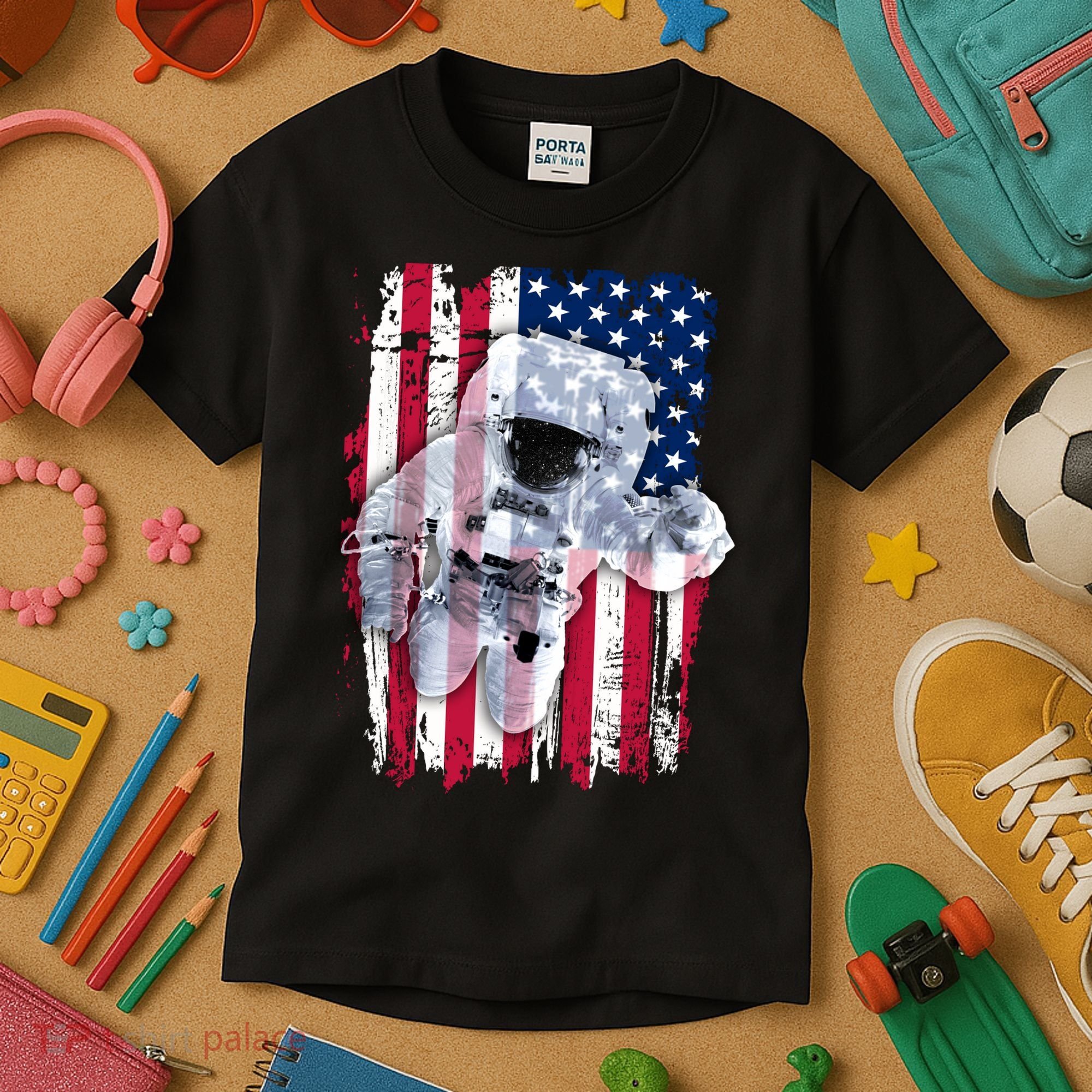 USA Astronaut American Space Flag Kids T-Shirt