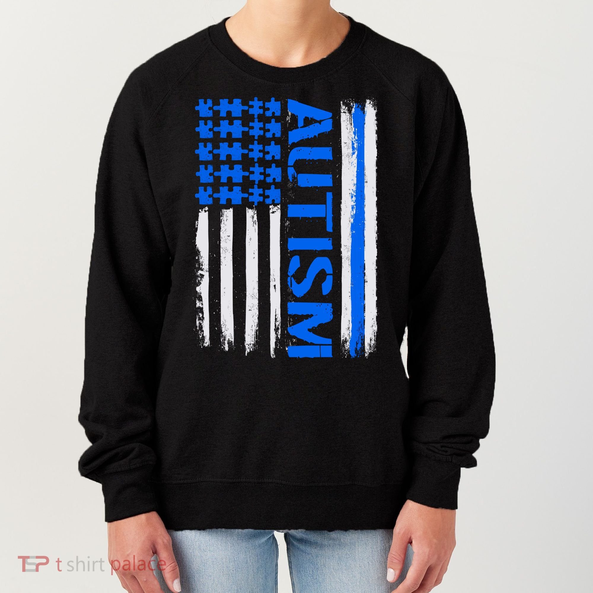 USA Autism Awareness Puzzle Flag Women's Sweatshirt