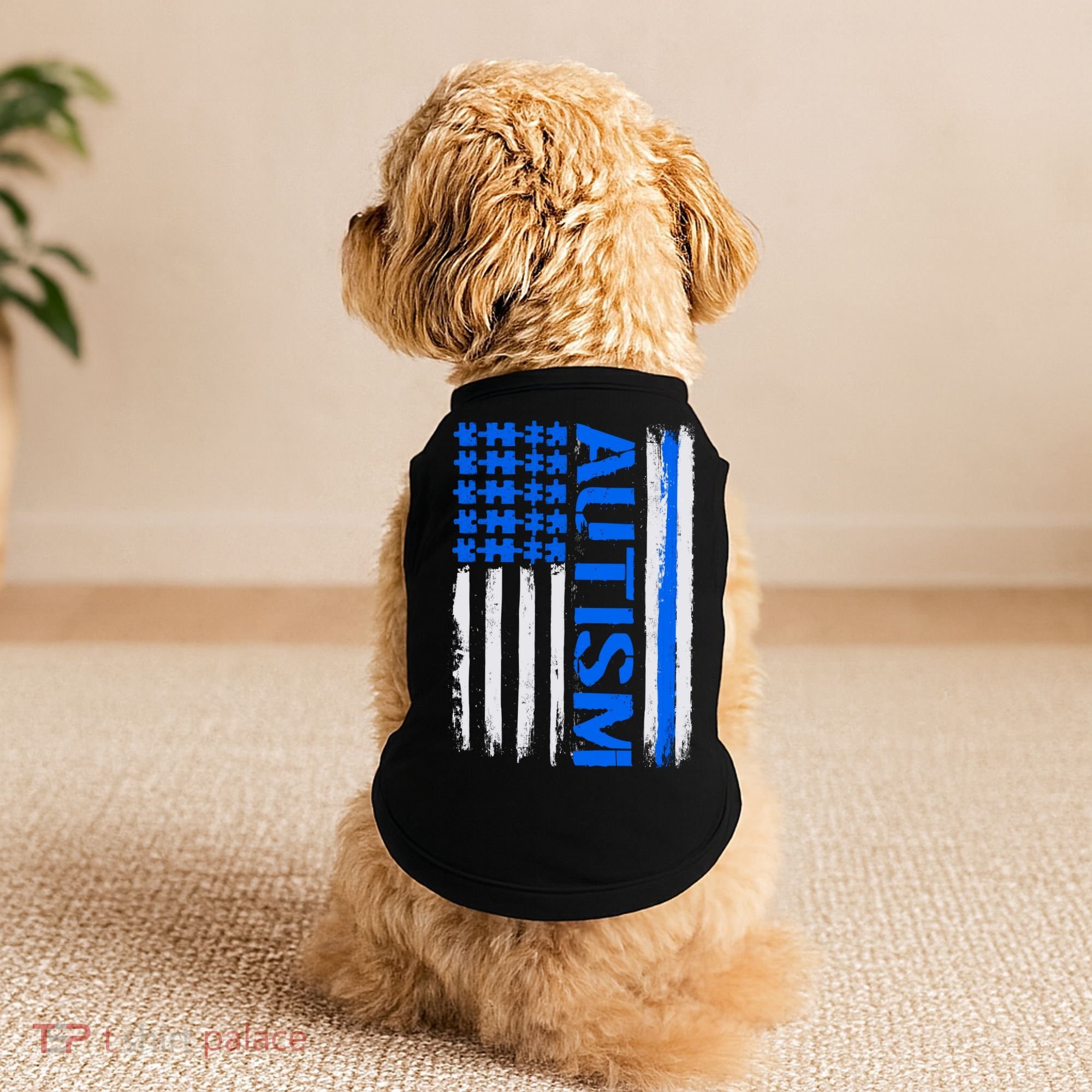 USA Autism Awareness Puzzle Flag Doggie Tank