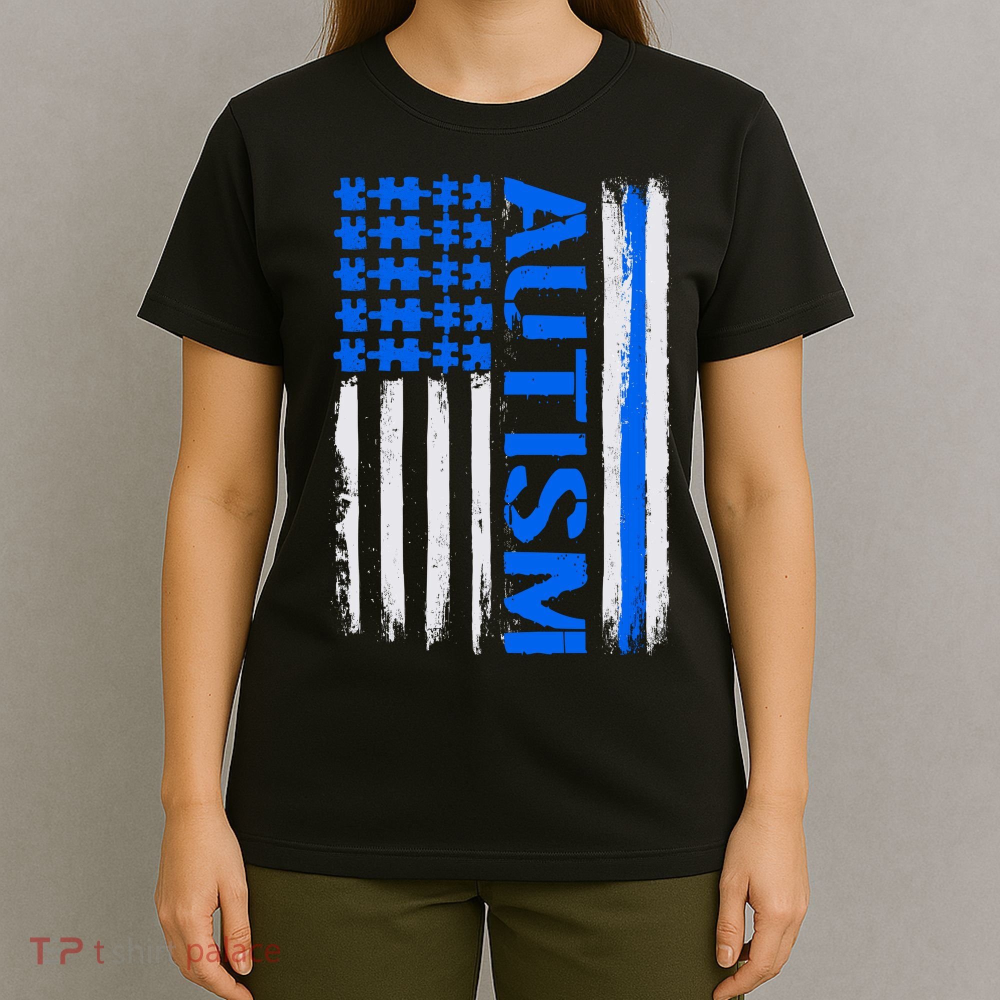USA Autism Awareness Puzzle Flag T-Shirt
