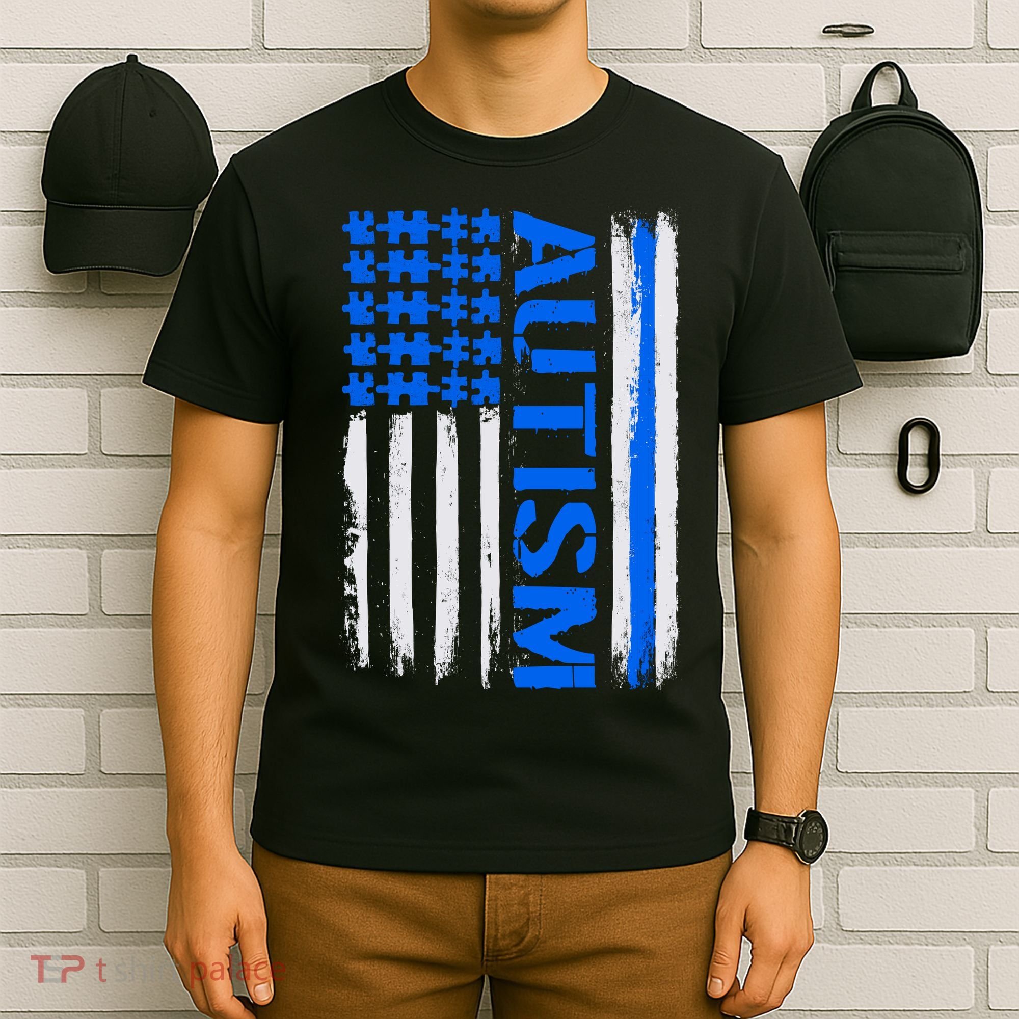 USA Autism Awareness Puzzle Flag T-Shirt