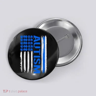 USA Autism Awareness Puzzle Flag Button
