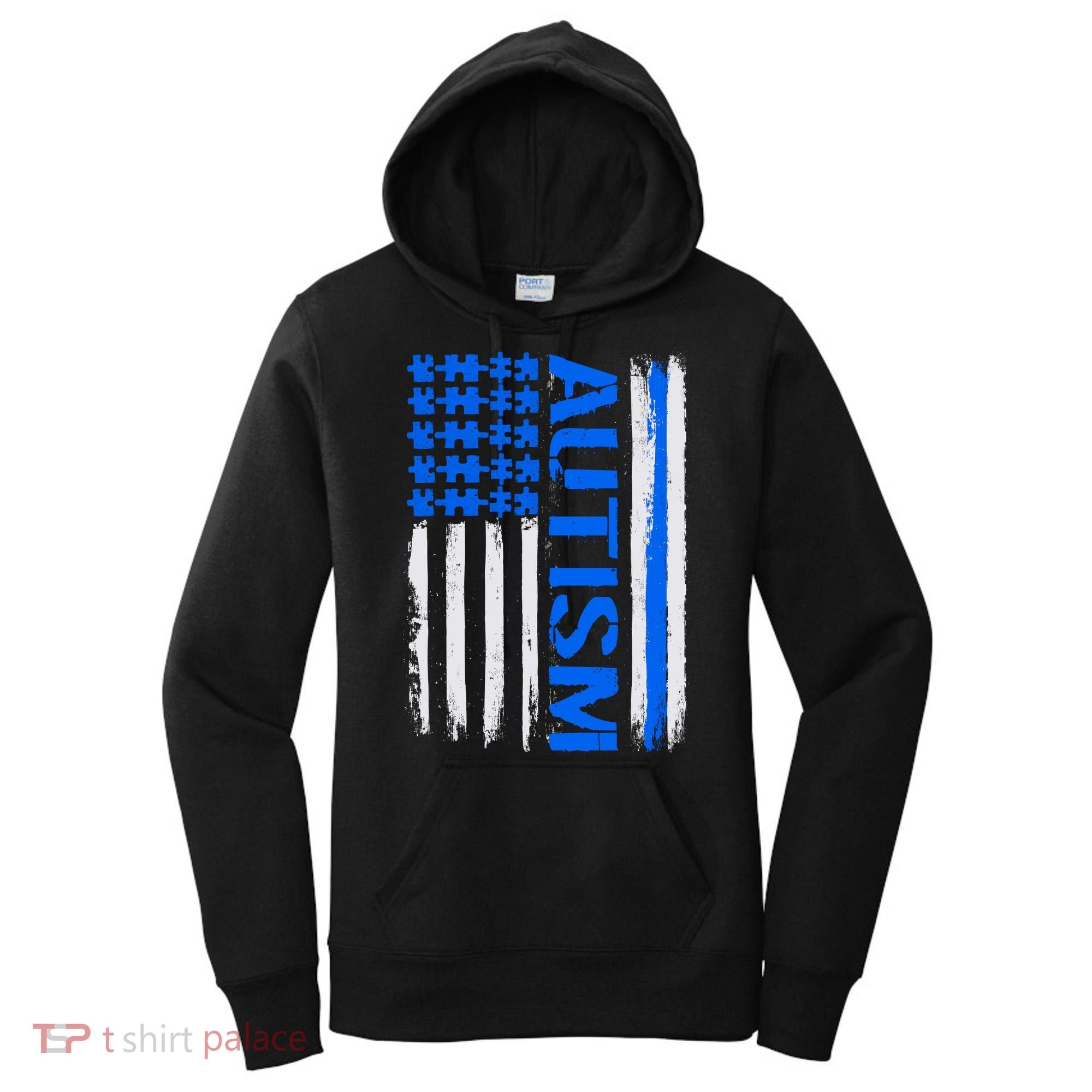 USA Autism Awareness Puzzle Flag Women's Hoodie