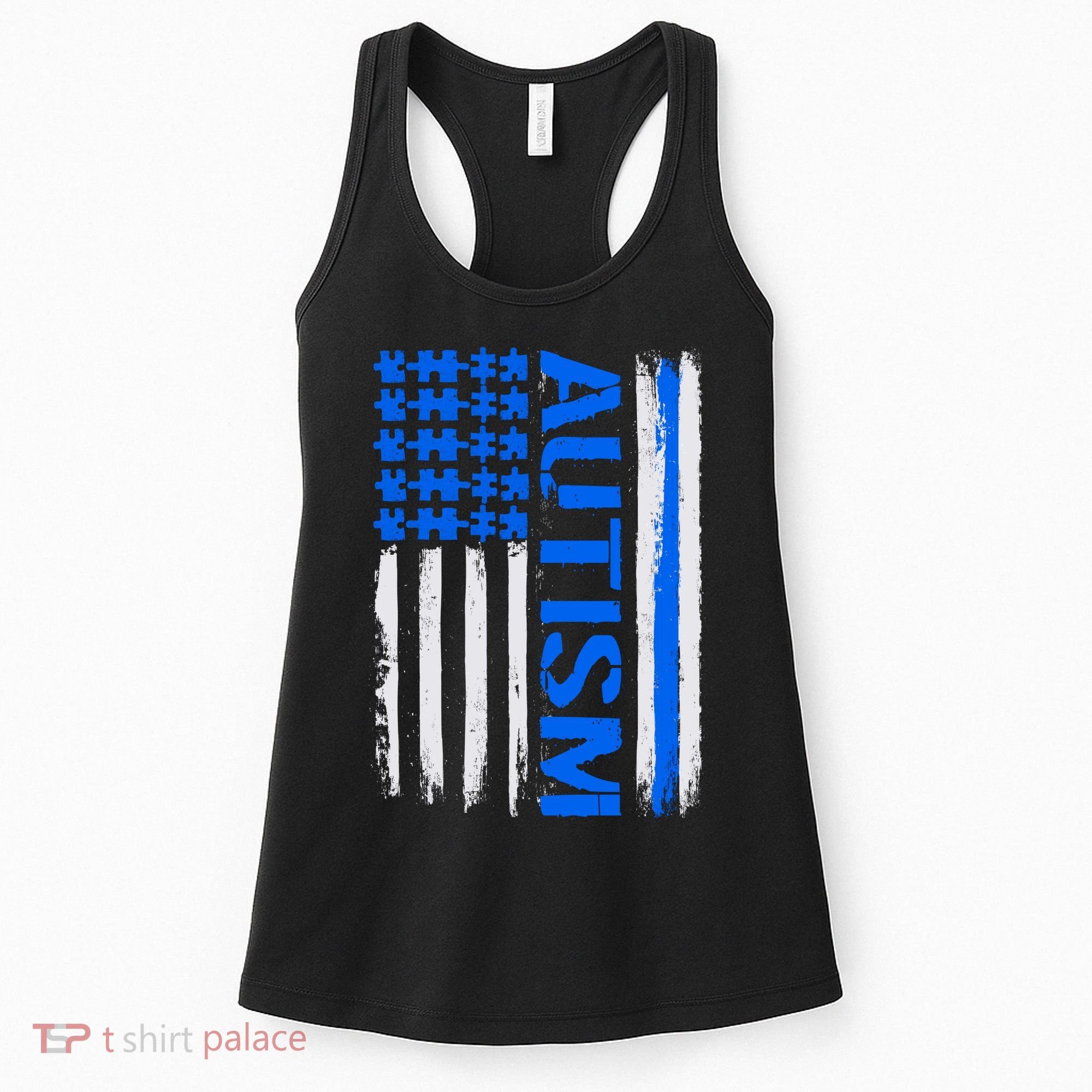 USA Autism Awareness Puzzle Flag Women's Tank Top
