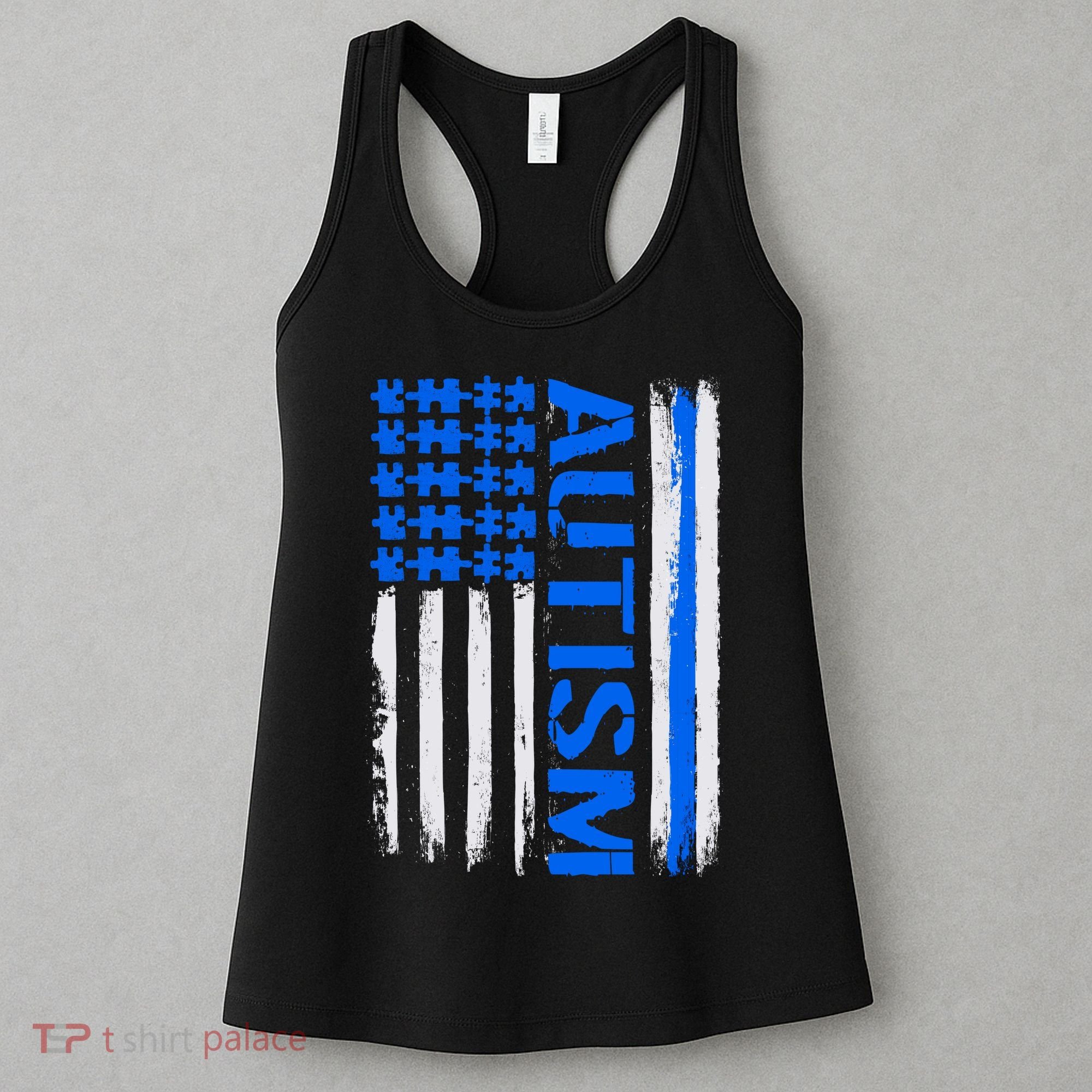 USA Autism Awareness Puzzle Flag Women's Tank Top