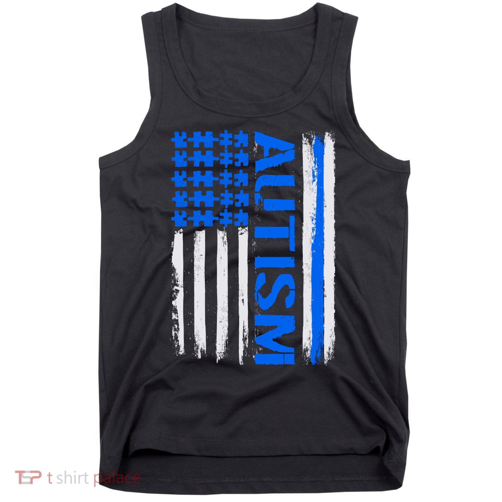 USA Autism Awareness Puzzle Flag Tank Top