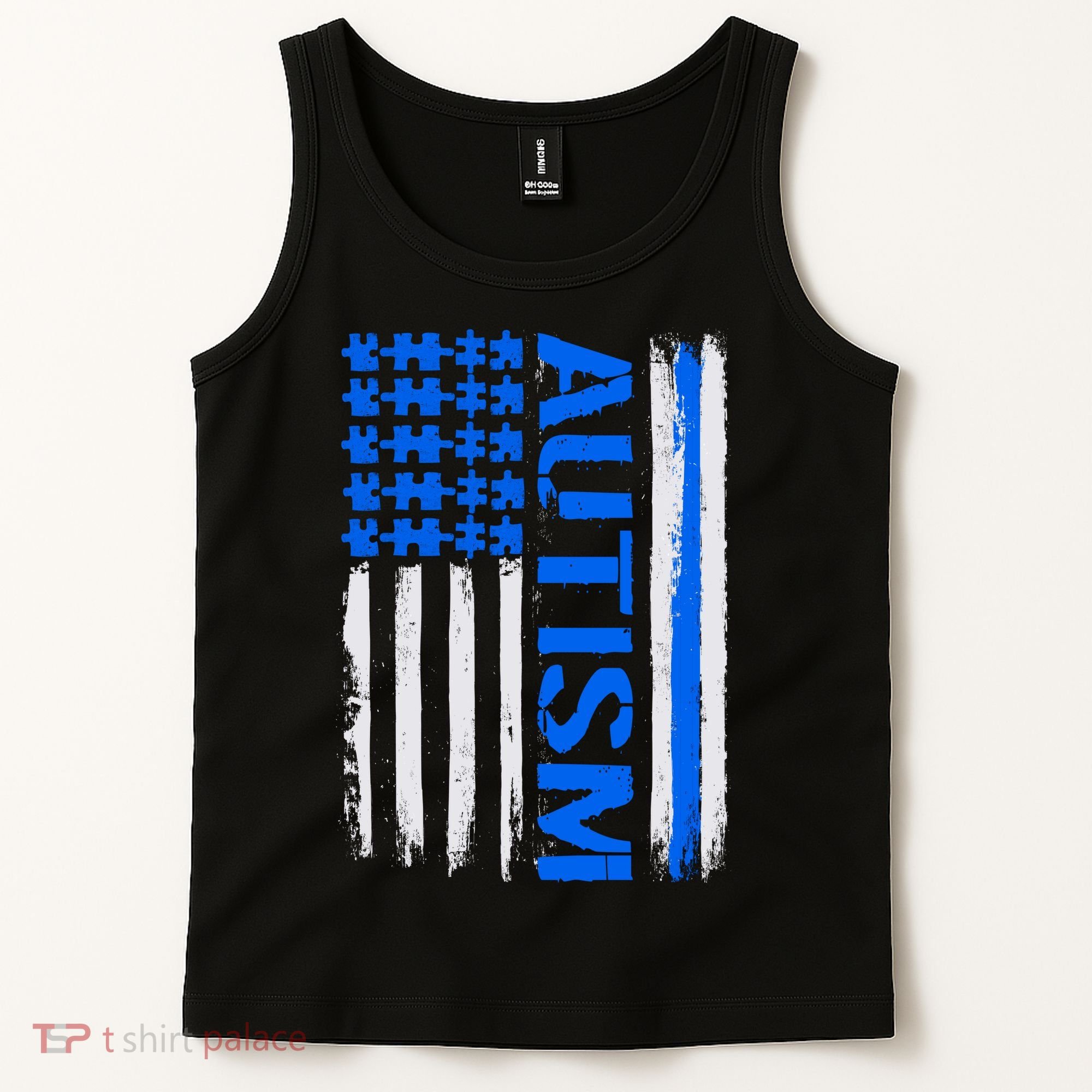 USA Autism Awareness Puzzle Flag Tank Top