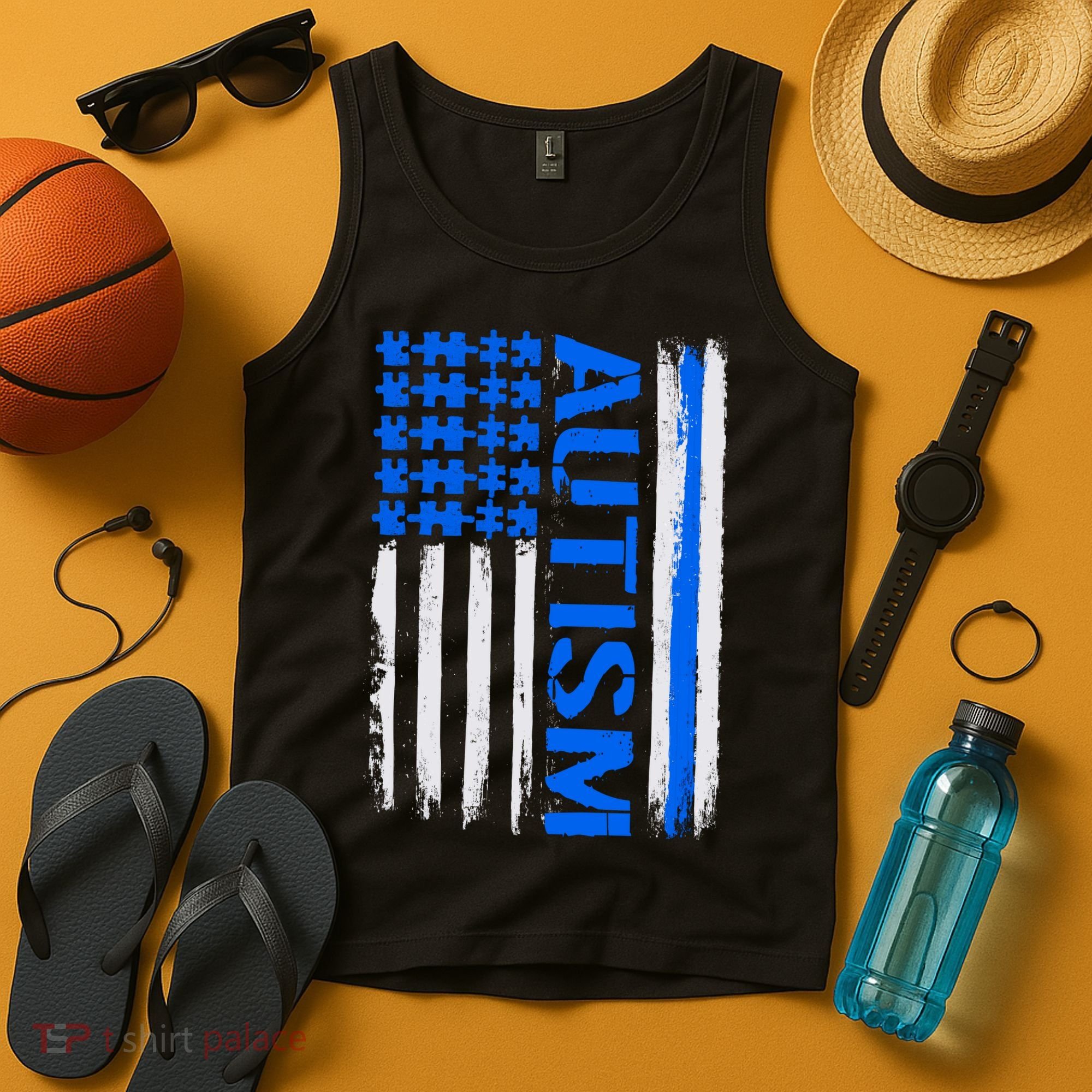 USA Autism Awareness Puzzle Flag Tank Top