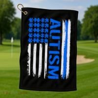 USA Autism Awareness Puzzle Flag Golf Towel thumb 1