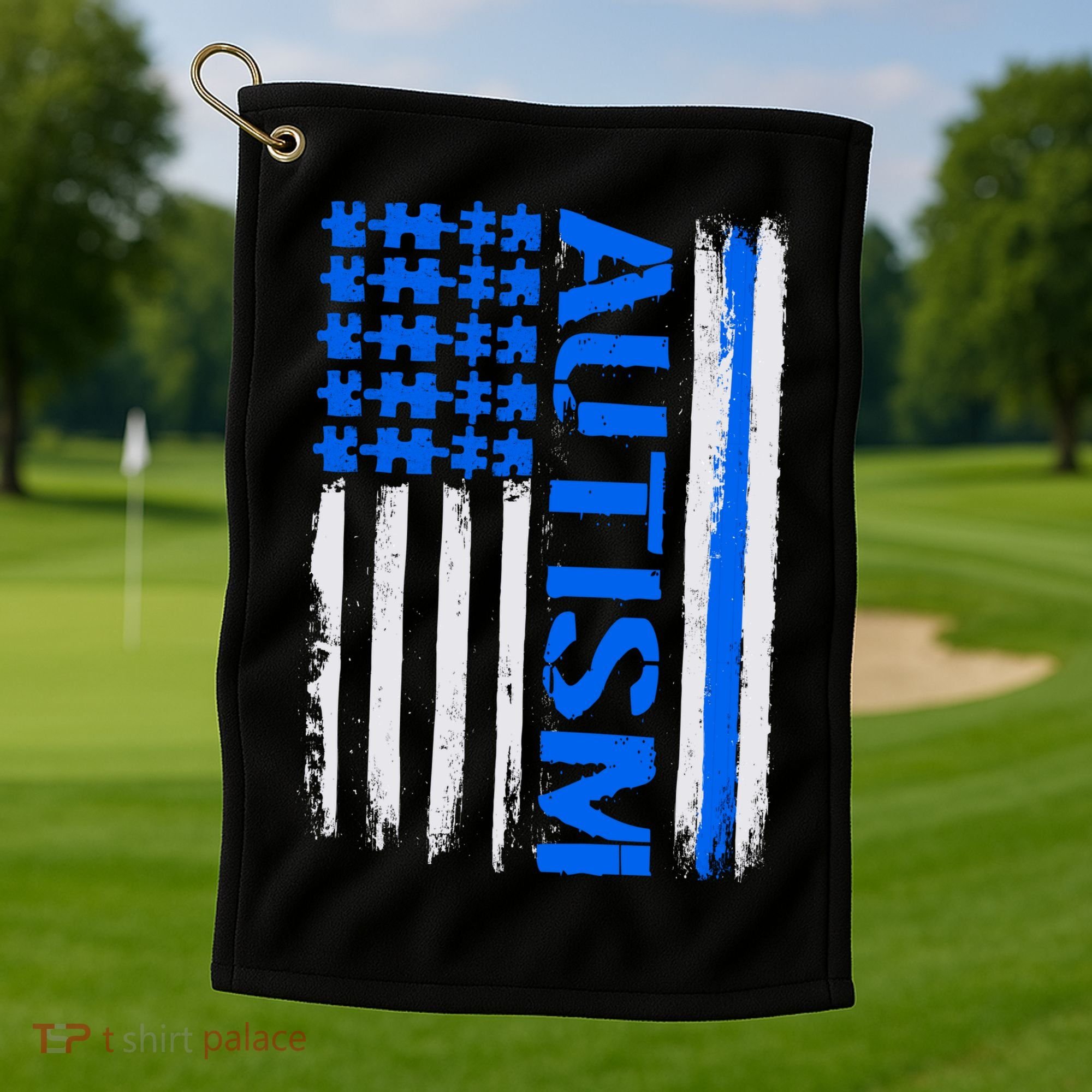 USA Autism Awareness Puzzle Flag Golf Towel