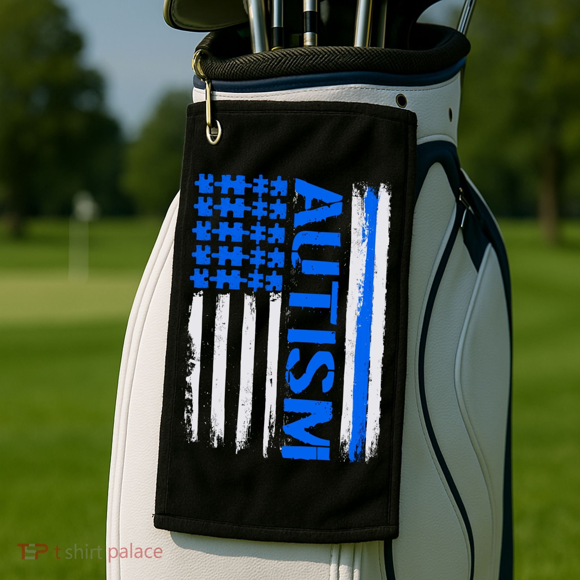 USA Autism Awareness Puzzle Flag Golf Towel