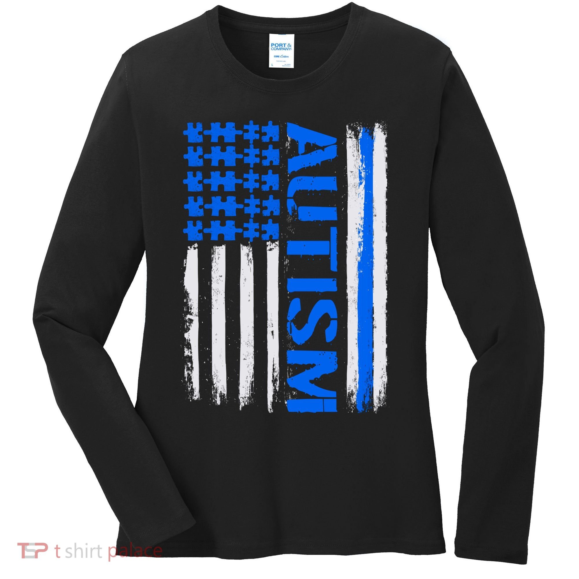 USA Autism Awareness Puzzle Flag Women's Long Sleeve Shirt