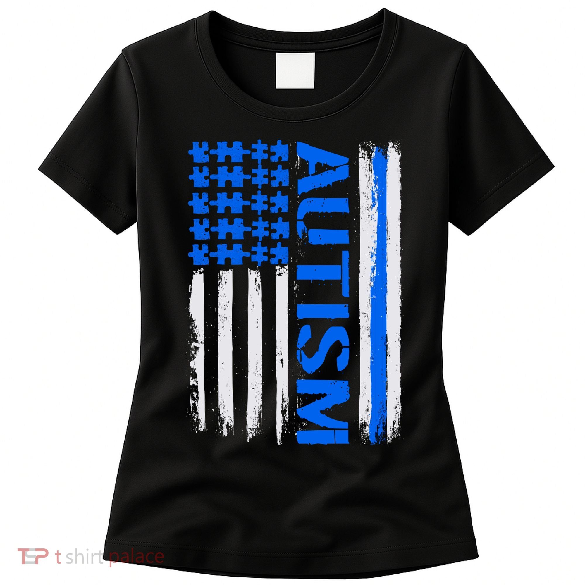 USA Autism Awareness Puzzle Flag Women's T-Shirt