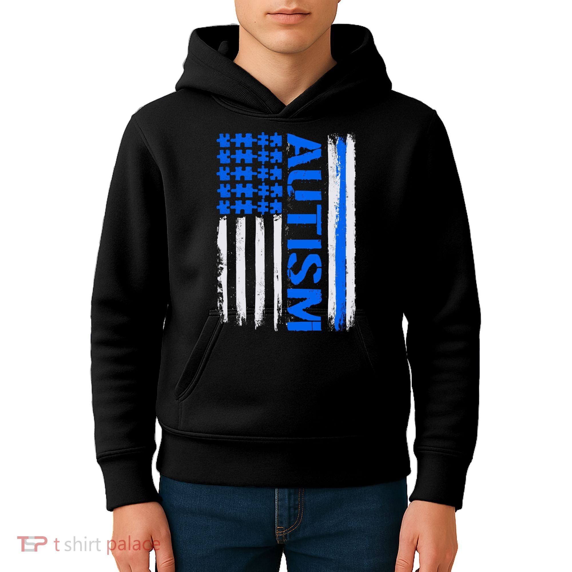 USA Autism Awareness Puzzle Flag Kids Hoodie