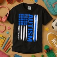 USA Autism Awareness Puzzle Flag Kids T-Shirt thumb 3