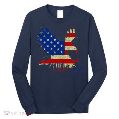 USA Bald Eagle Flag Drip 4th of July Long Sleeve Shirt