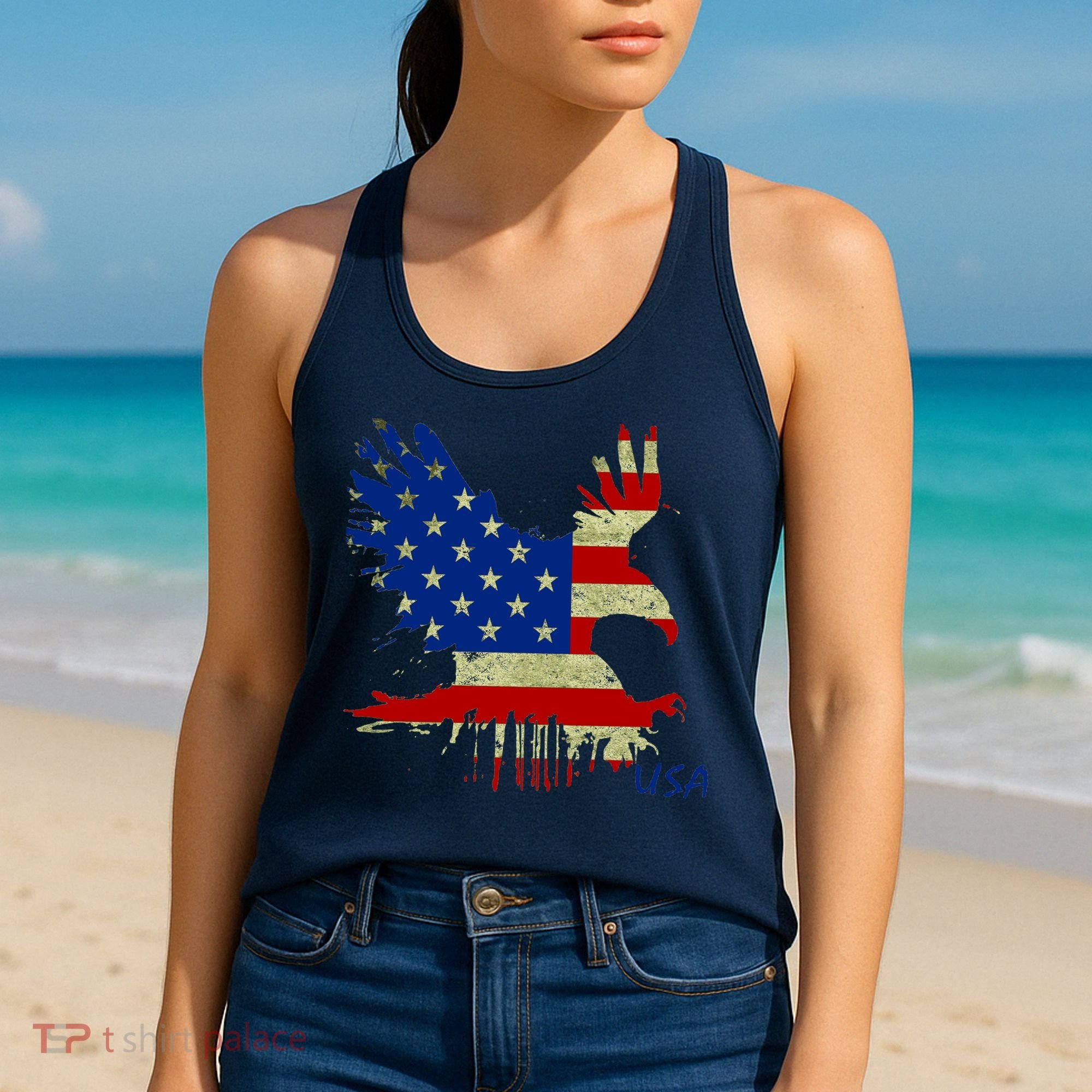 USA Bald Eagle Flag Drip 4th of July Women's Tank Top