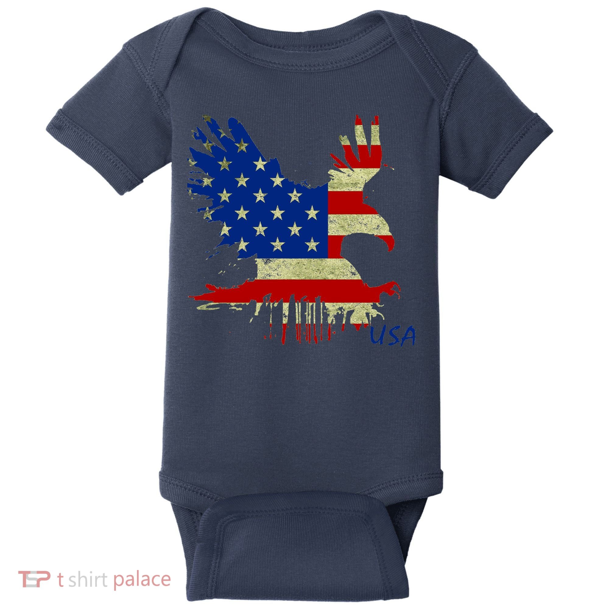 USA Bald Eagle Flag Drip 4th of July Baby Bodysuit
