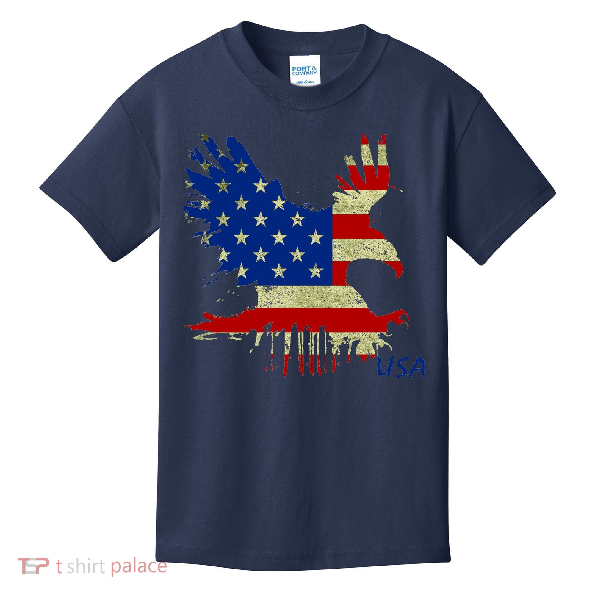 USA Bald Eagle Flag Drip 4th of July Kids T-Shirt