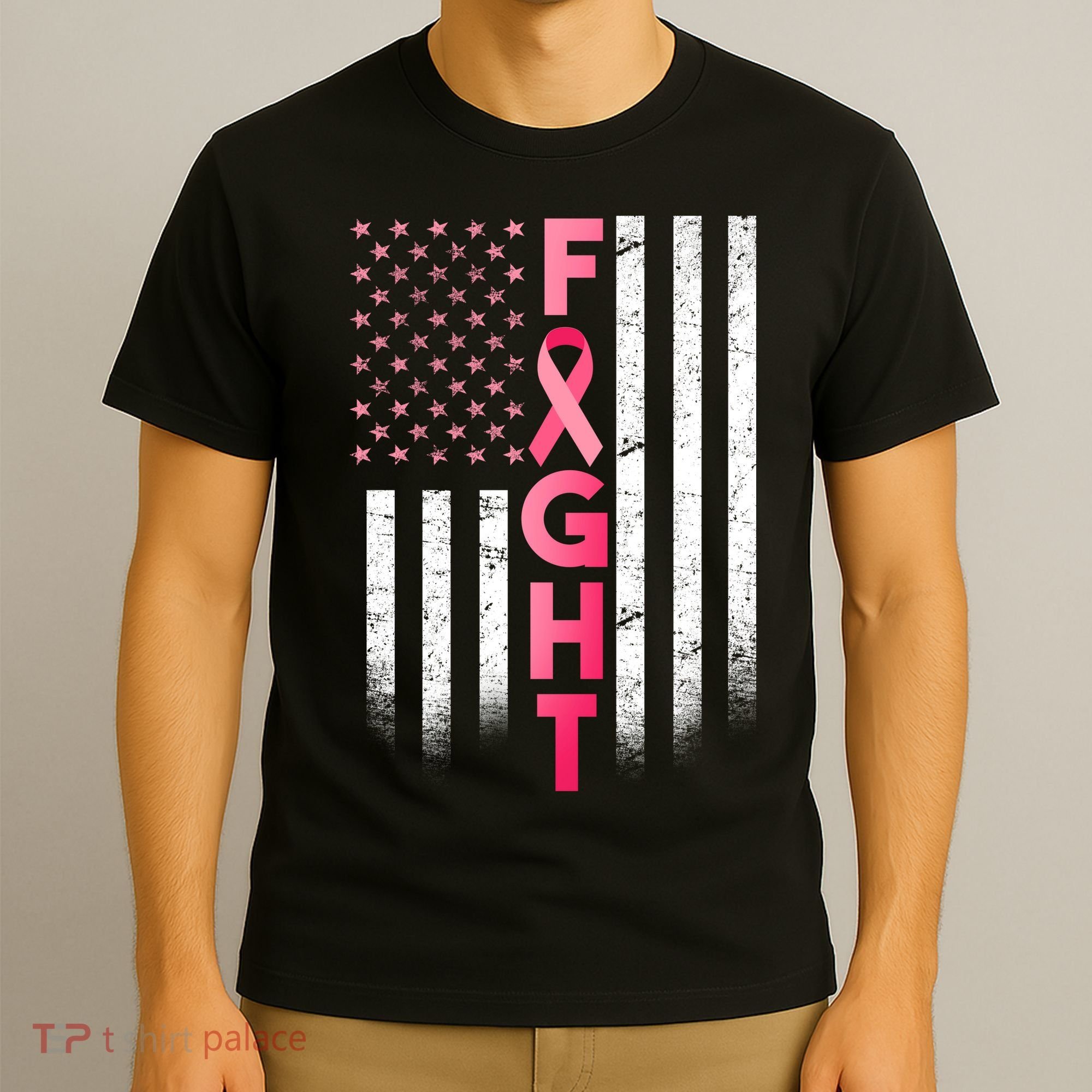 USA Breast Cancer Awareness Fight Logo T-Shirt