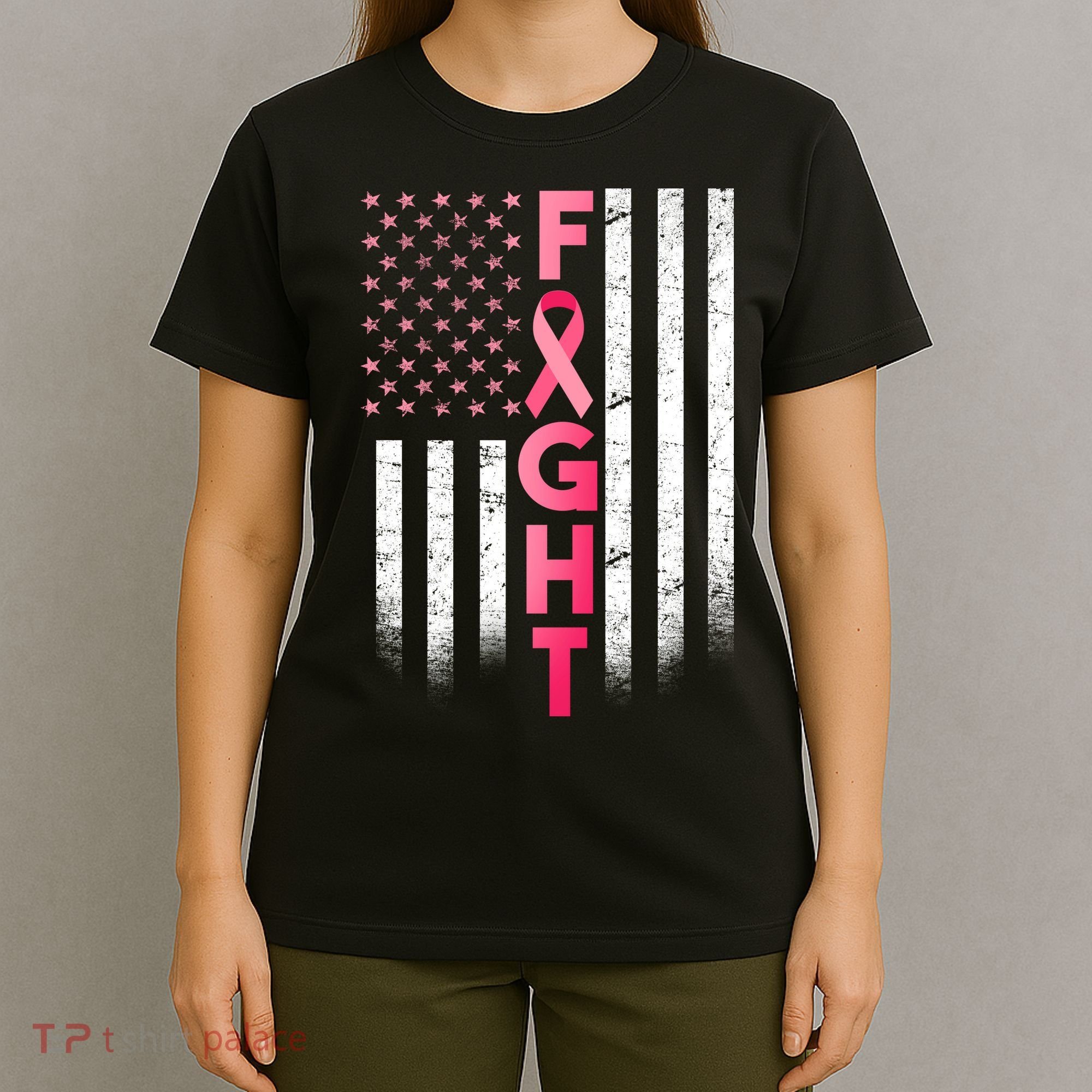 USA Breast Cancer Awareness Fight Logo T-Shirt