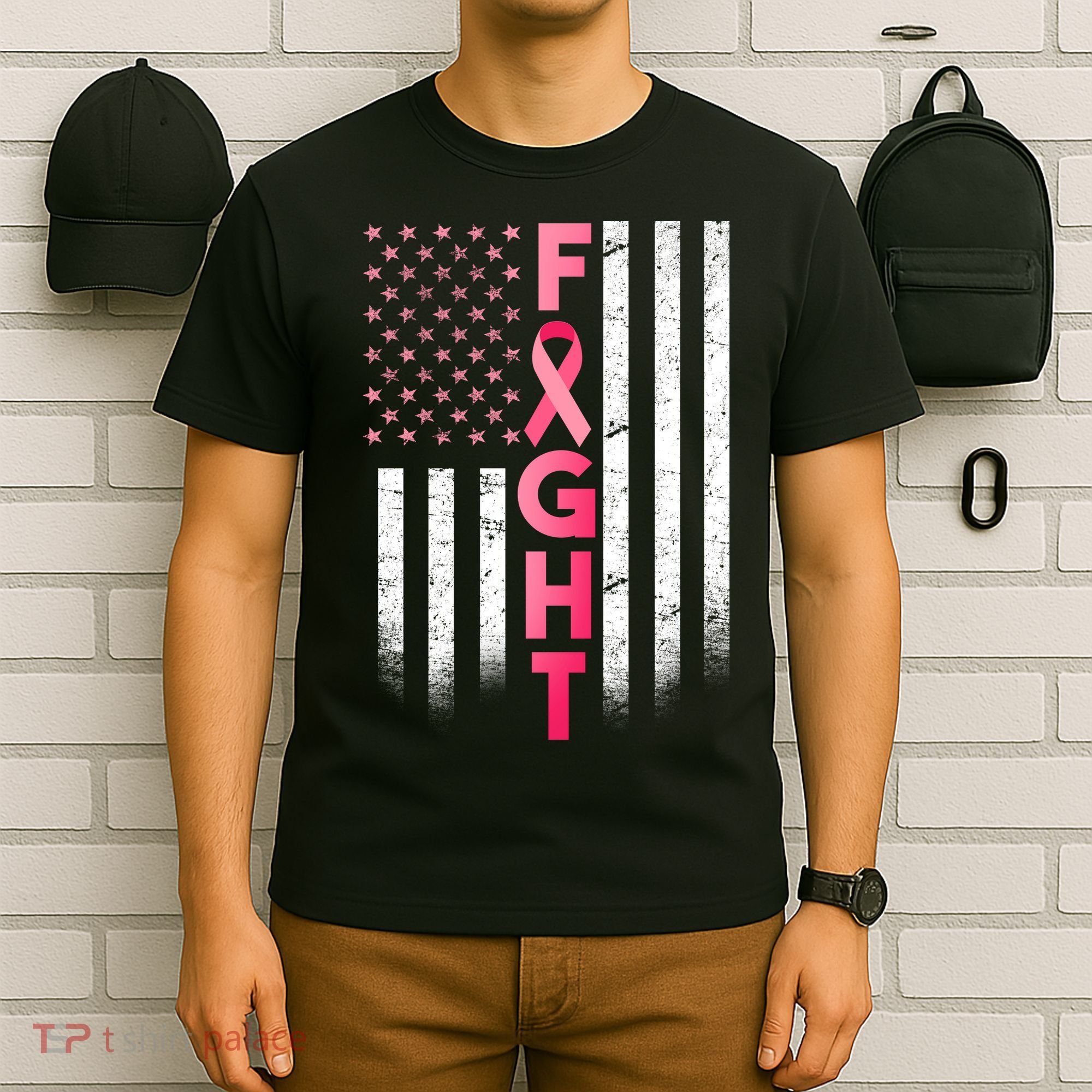 USA Breast Cancer Awareness Fight Logo T-Shirt