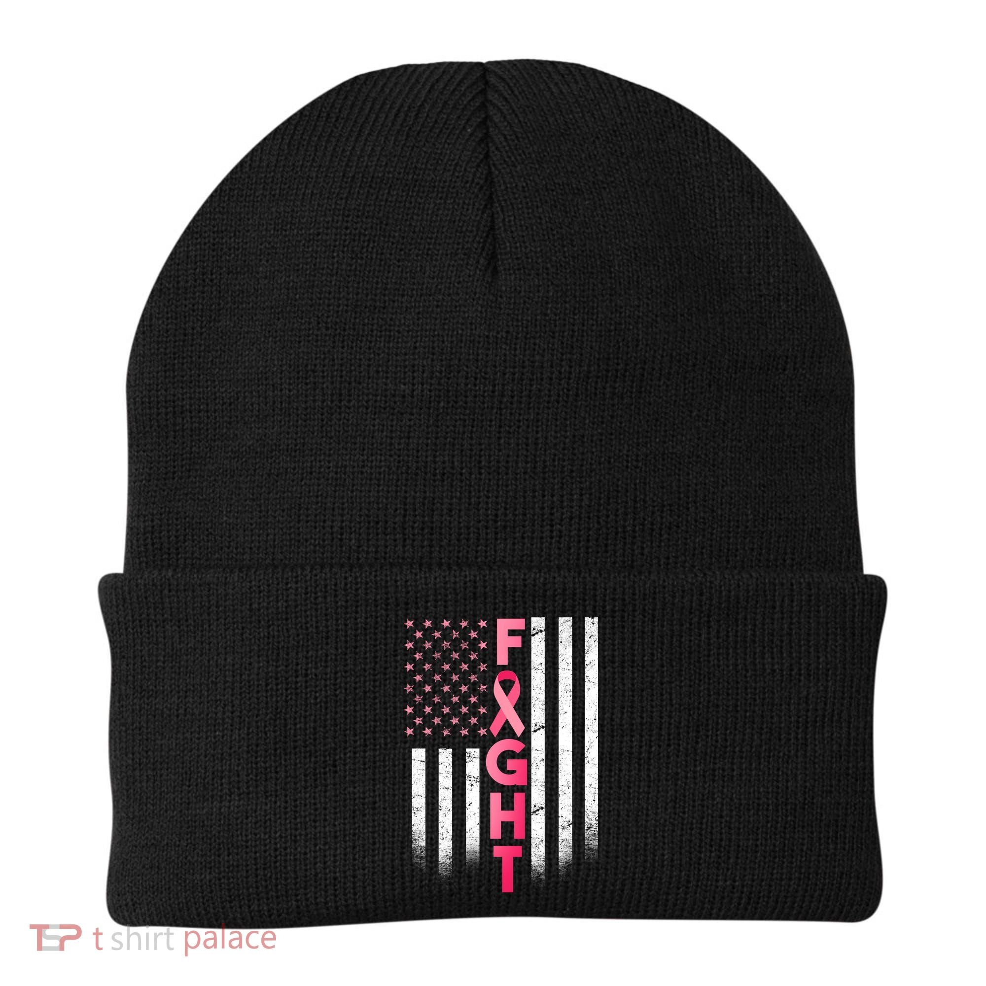 USA Breast Cancer Awareness Fight Logo Beanie
