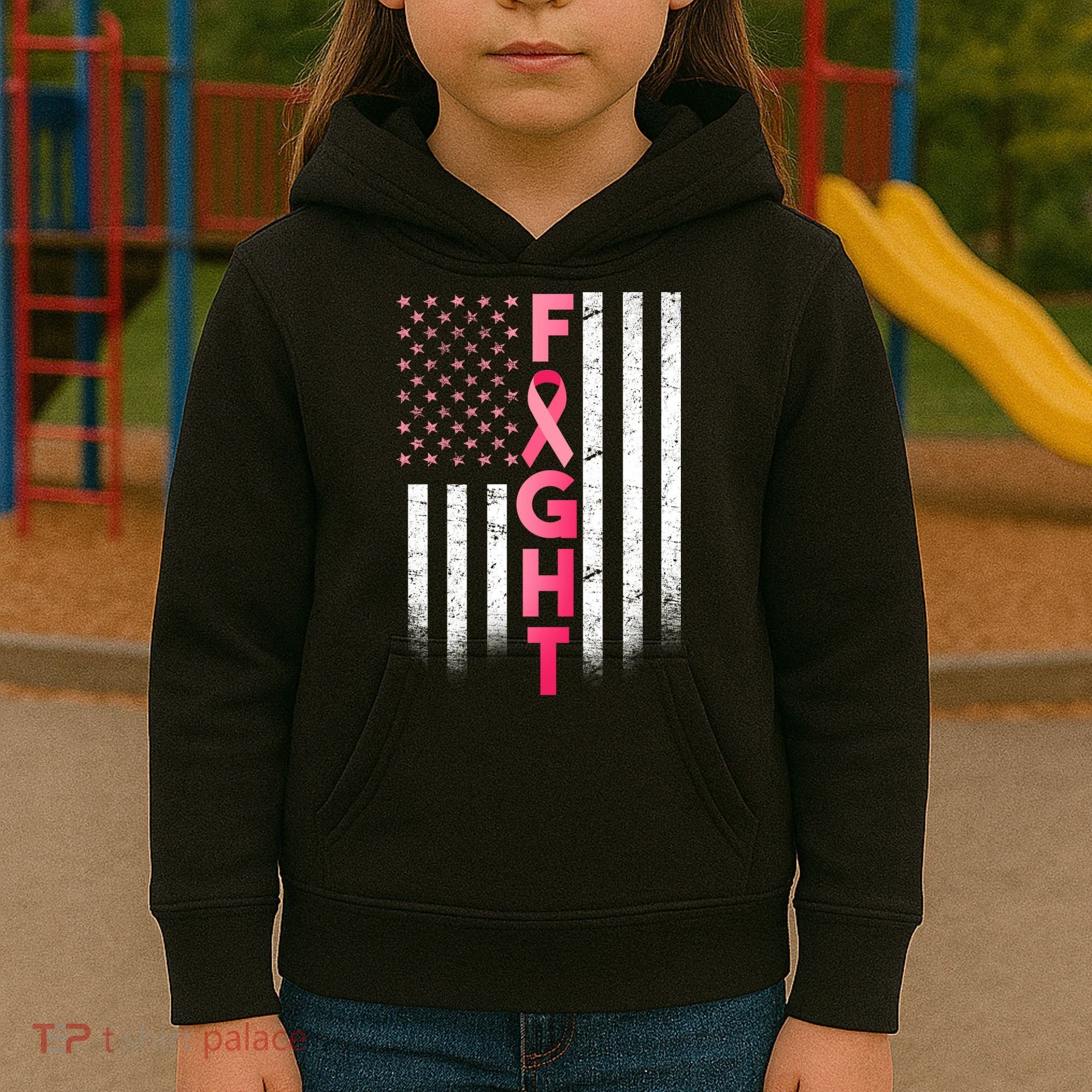USA Breast Cancer Awareness Fight Logo Kids Hoodie