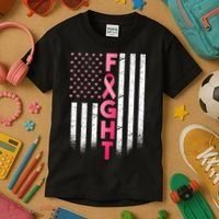 USA Breast Cancer Awareness Fight Logo Kids T-Shirt thumb 3