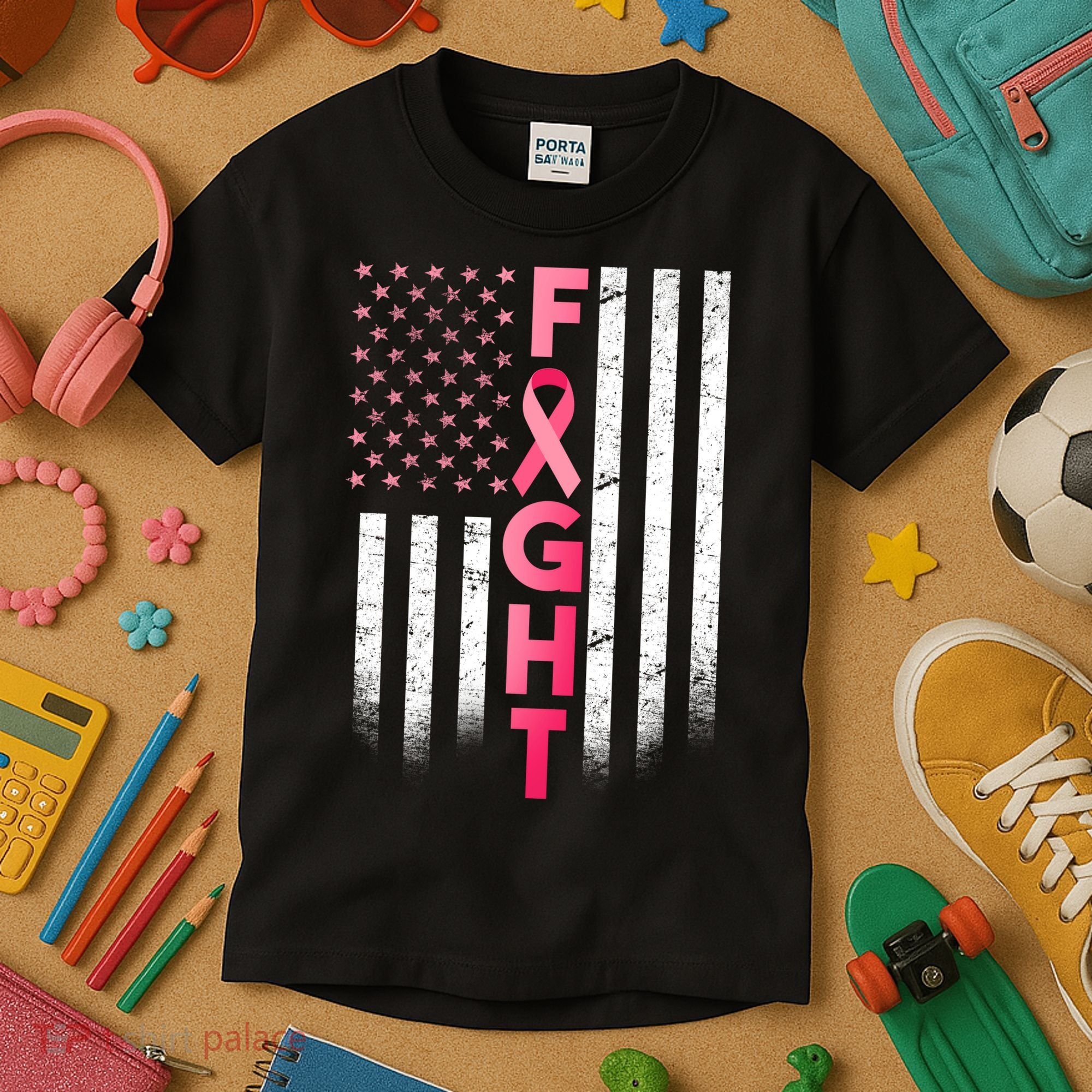 USA Breast Cancer Awareness Fight Logo Kids T-Shirt