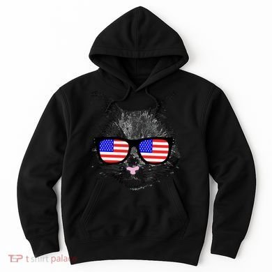 USA Cat Wearing American Flag Glasses Hoodie