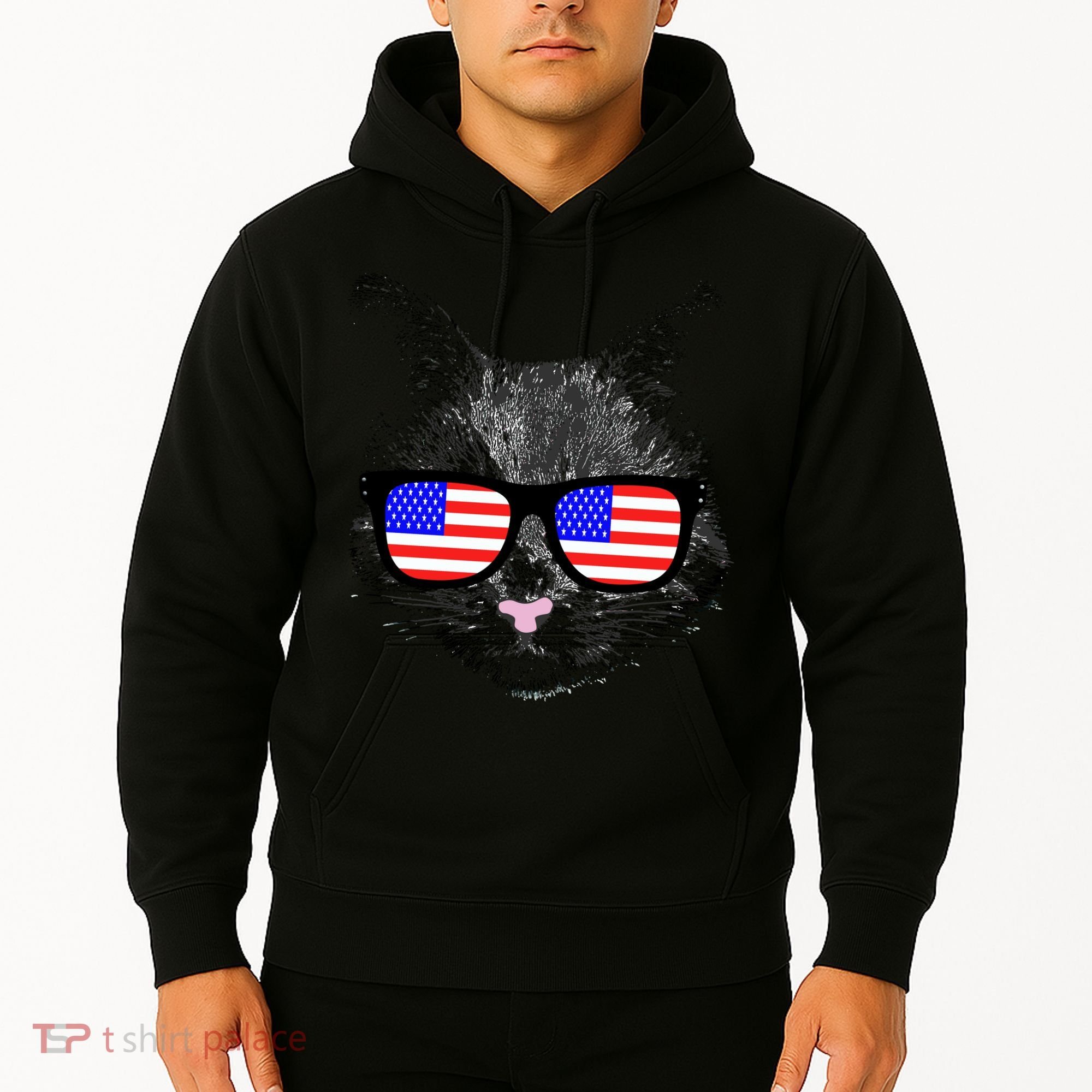 USA Cat Wearing American Flag Glasses Hoodie